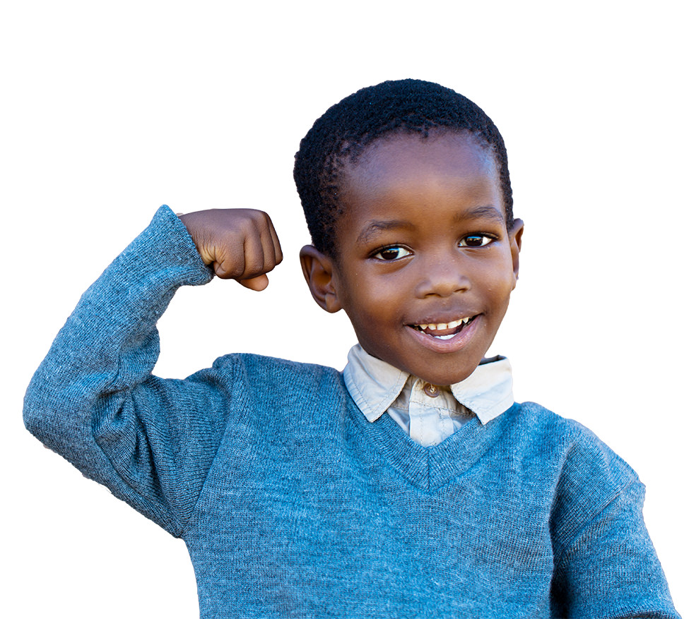 Child Smiling While Flexing His Arm 1